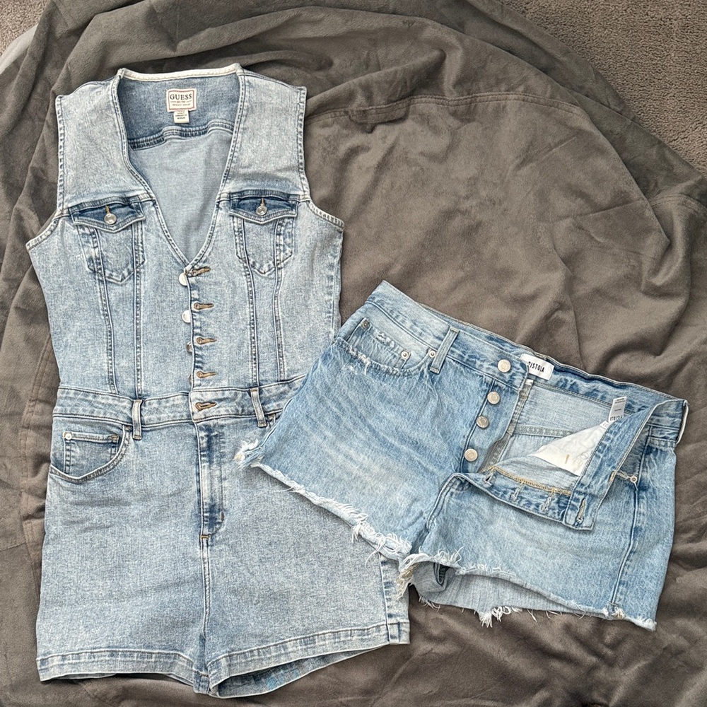 GUESS Light Blue Denim Romper and Pistola Cutoff Shorts - BUNDLE
